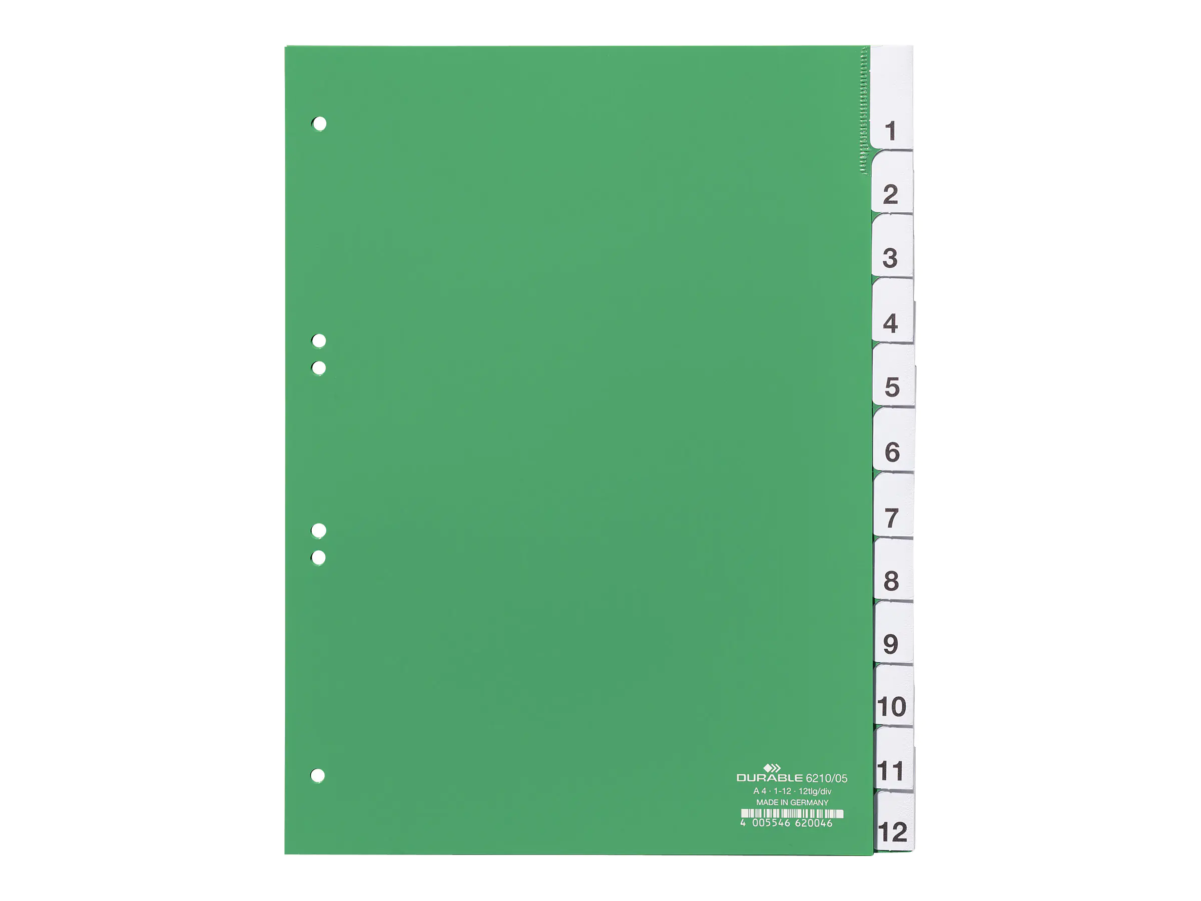 DURABLE Register 621005 DIN A4 1-12 12teilig Hartfolie grün