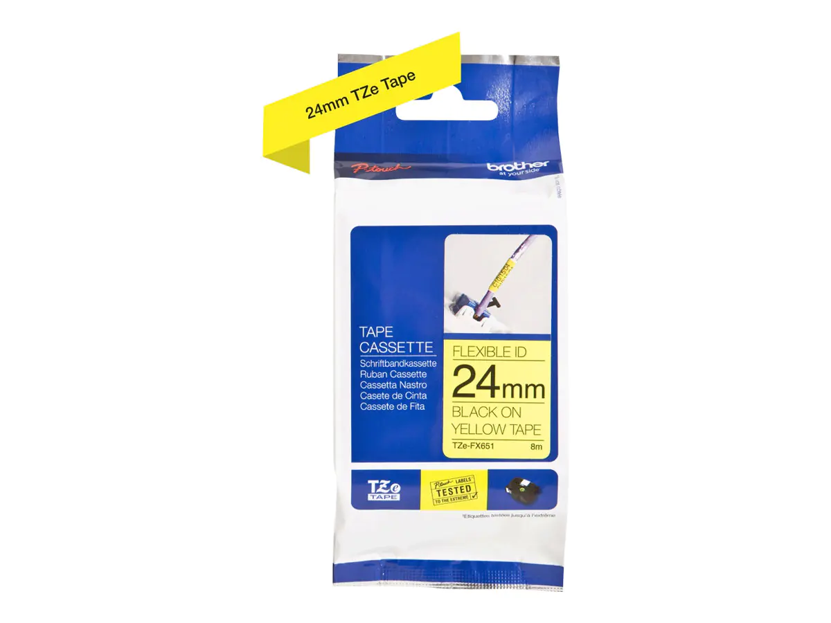 Brother TZe-FX651 - Schwarz auf Gelb - Rolle (2,4 cm x 8 m) 1 Kassette(n) Flexitape - für Brother PT-D600; P-Touch PT-3600, D610, D800, E550, P750, P900, P950; P-Touch EDGE PT-P750