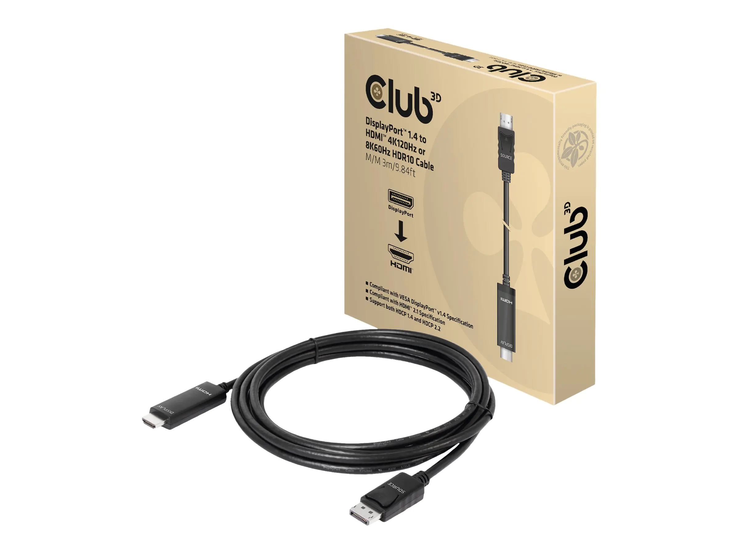 Club 3D - Adapterkabel - DisplayPort männlich zu HDMI männlich - 3 m - Support von 4K 120 Hz, Support von 8K 60 Hz, support Dynamic HDR10 Club 3D - Adapterkabel - DisplayPort männlich zu HDMI männlich - 3 m - Support von 4K 120 Hz, Support von 8K 60 Hz, support Dynamic HDR10
