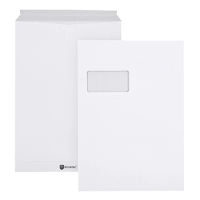 SECURITEX® Versandtasche Expander DIN C4 229 x 324 mm (B x H) mit Fenster 130g/m² mit Haftklebung Papier/Folie weiß 100 St./Pack.