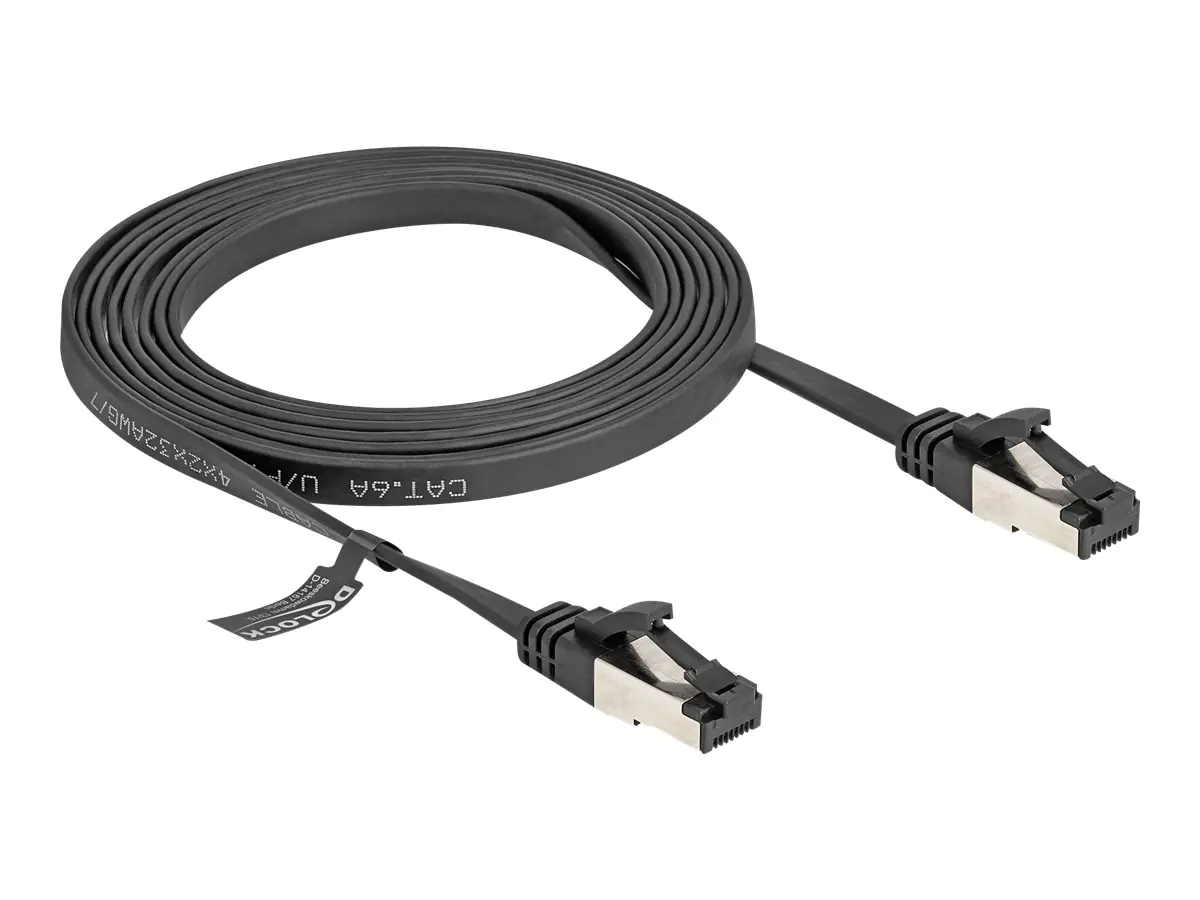 Delock - Patch-Kabel - RJ-45 (M) zu RJ-45 (M) - 2 m - U/FTP - CAT 8.1 - ohne Haken, flach - Schwarz