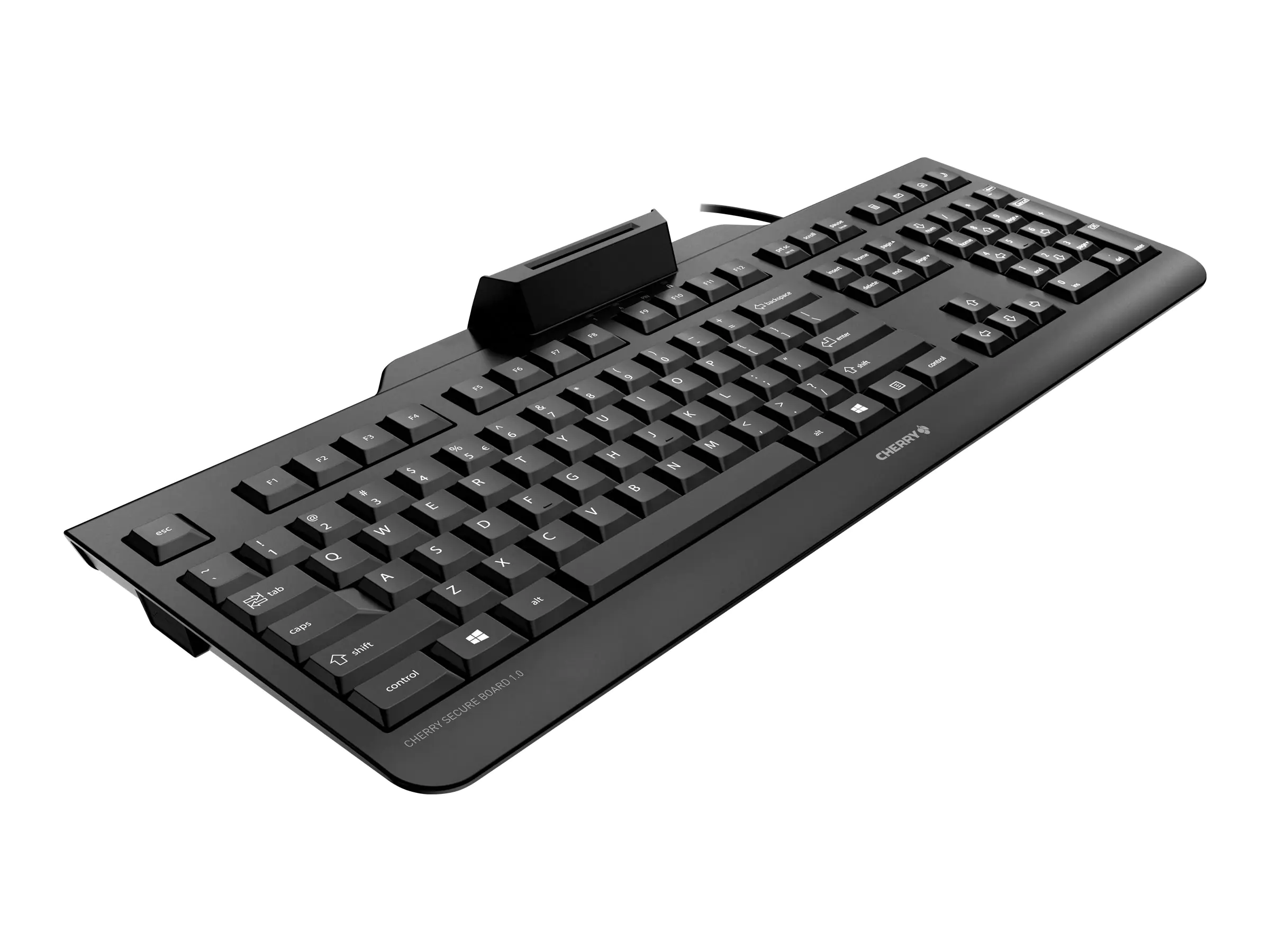 CHERRY SECURE BOARD 1.0 - Tastatur - mit NFC - USB - US mit Euro-Symbol - Tastenschalter: CHERRY LPK - Schwarz