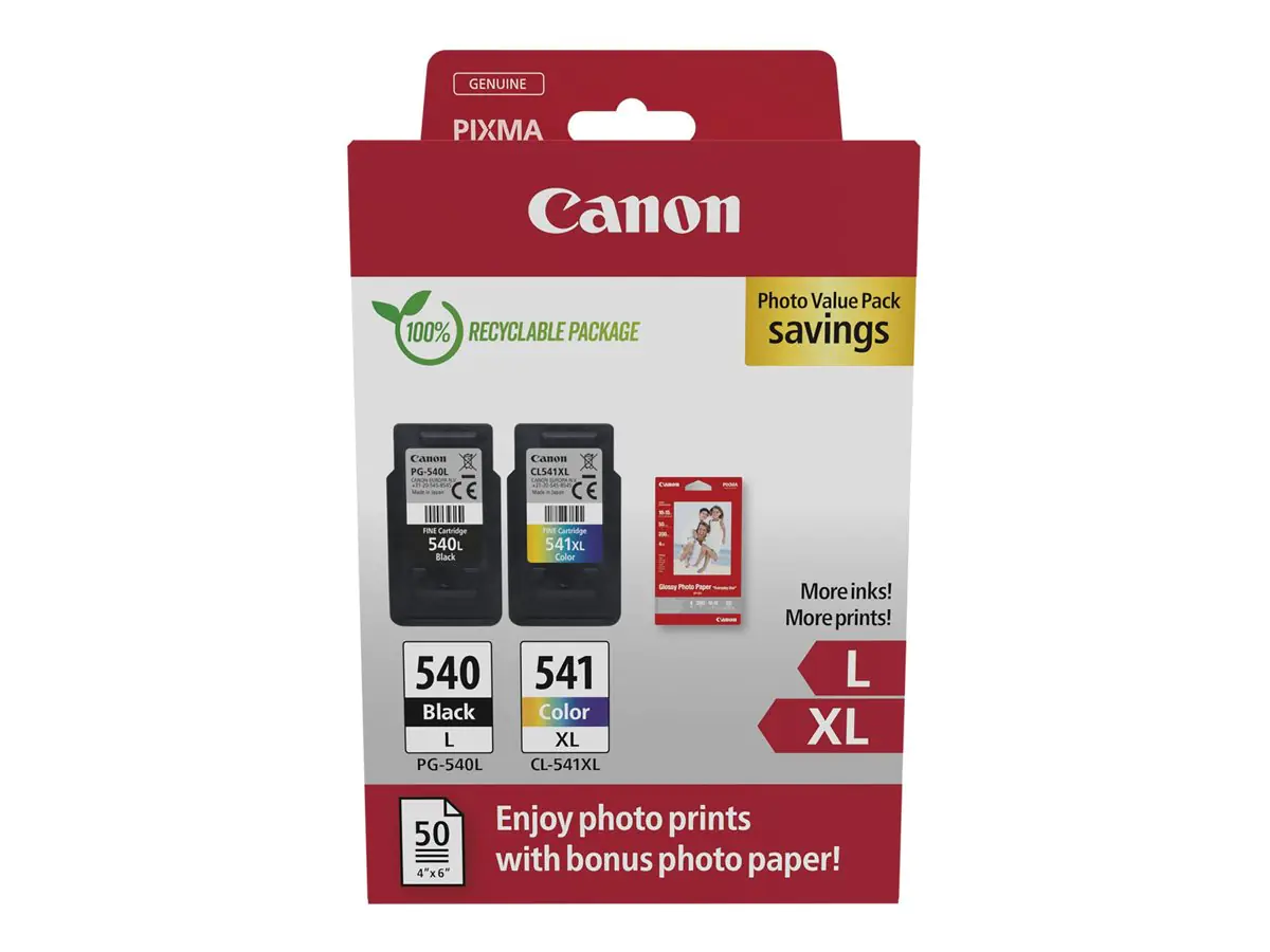 Canon Tinte 5224B012 PG-540L/CL-541XL Photo Value Pack Glänzend 2er Pack Hohe Ergiebigkeit