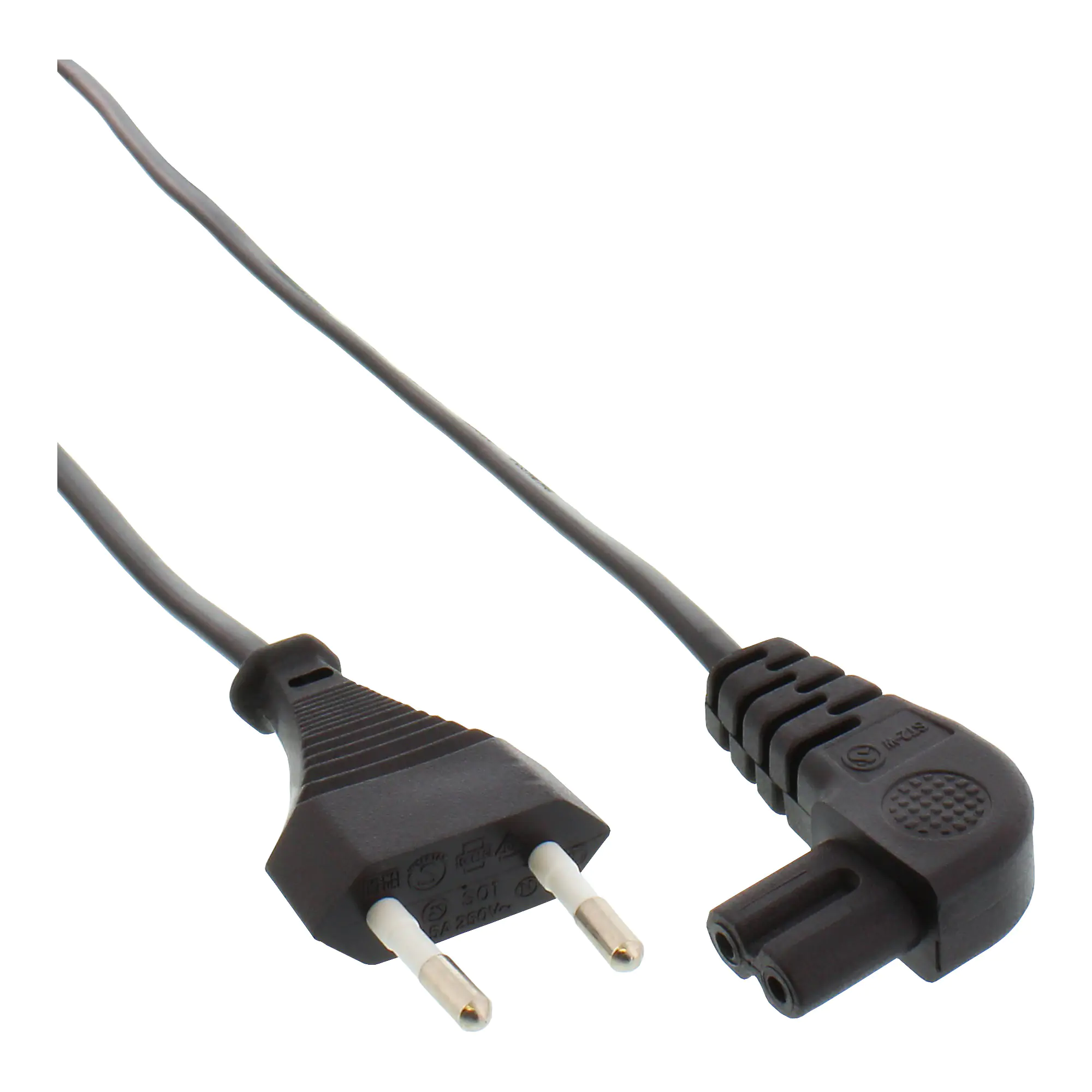 InLine - Stromkabel - Eurostecker (M) bis IEC 60320 C7 gewinkelt - 2 m - Schwarz