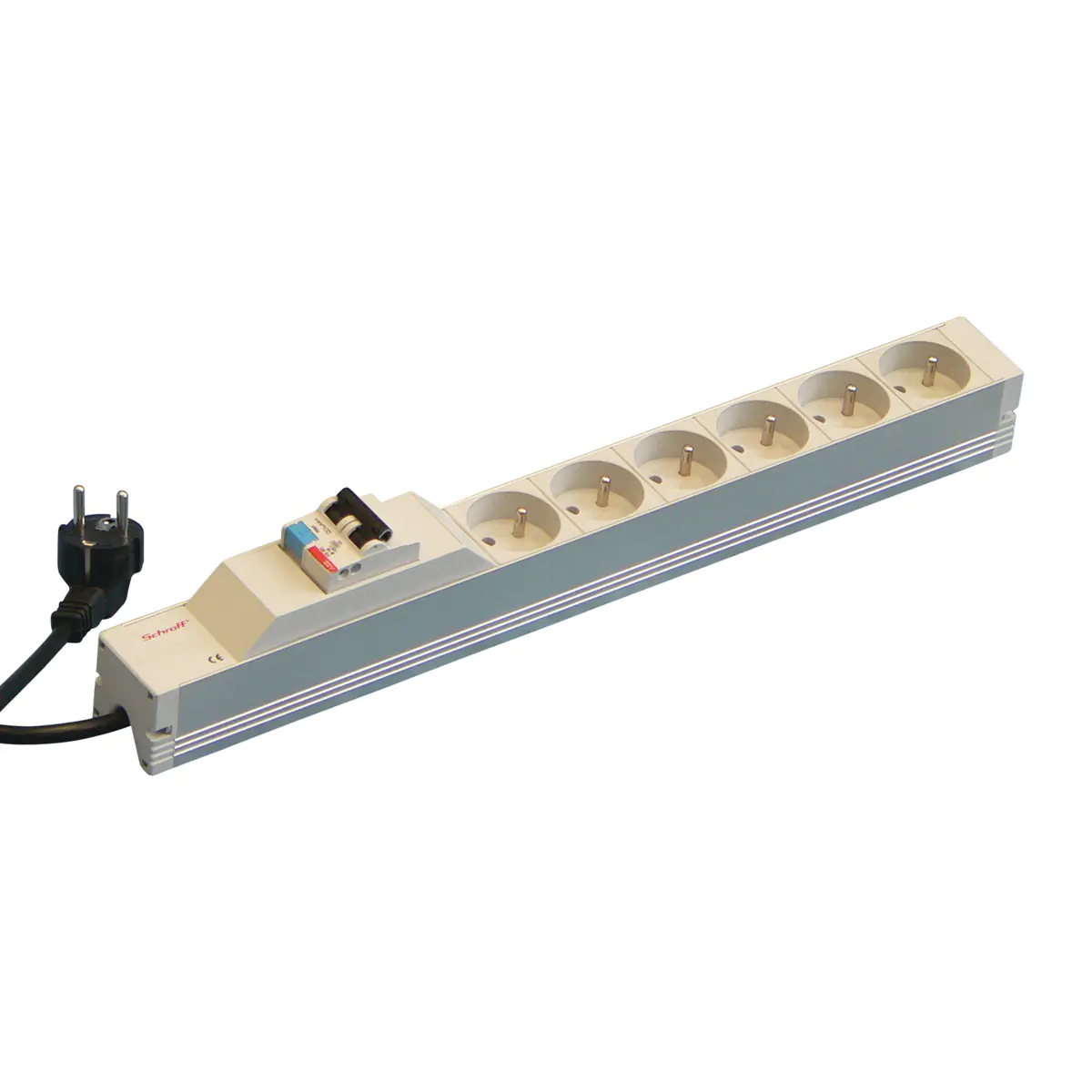 Schroff UTE socket strip - Steckdosenleiste (Rack - einbaufähig) - Wechselstrom 230 V - Eingabe, Eingang power CEE 7/7 - Ausgangsanschlüsse: 6 (CEE 7/5) - 1U - 48.3 cm (19") - 2 m Schnur - RAL 7035