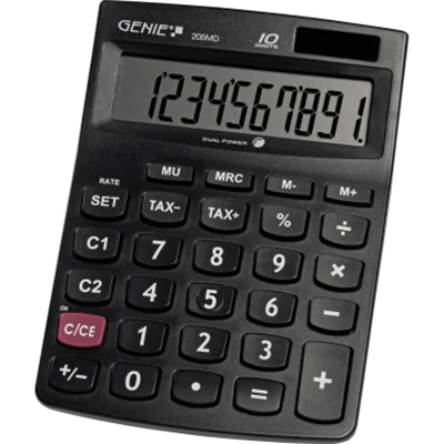 Genie 205 MD, Desktop, Einfacher Taschenrechner, 10 Ziffern, Batterie/Solar, Schwarz 12030