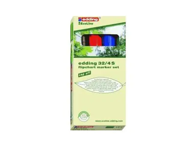 EDDING EcoLine 32 - Marker - für Flipchart - Schwarz, Rot, Blau, Grün - wasserbasierte Tinte - 1-5 mm (Packung mit 4) 4-32-4