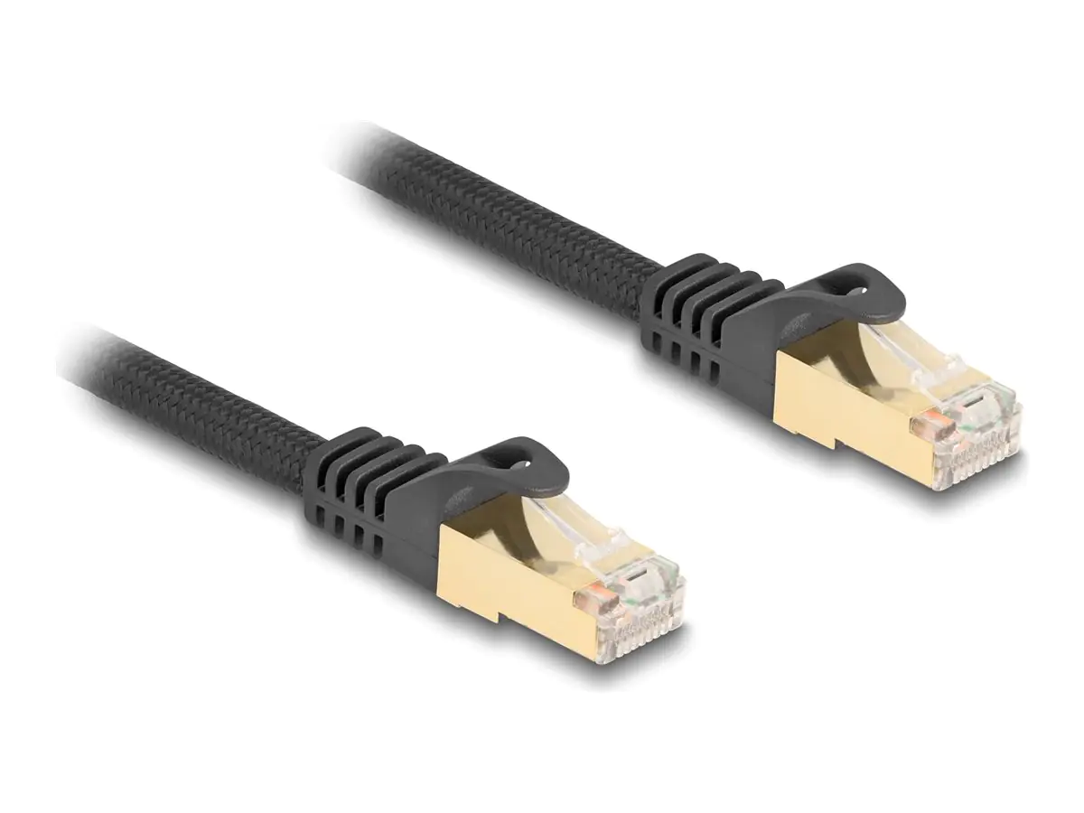 Delock - Patch-Kabel - RJ-45 (M) zu RJ-45 (M) - 2 m - 7 mm - S/FTP - CAT 6a - ohne Haken, Gewebebeschichtung - Schwarz