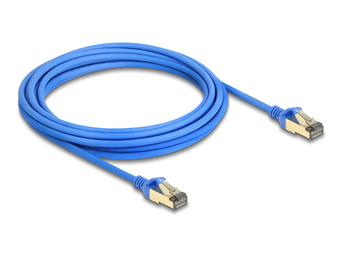 Delock - Netzwerkkabel - RJ-45 (M) zu RJ-45 (M) - 5 m - 4.9 mm - F/FTP - CAT 8.1 - halogenfrei, ohne Haken, schmal - Blau