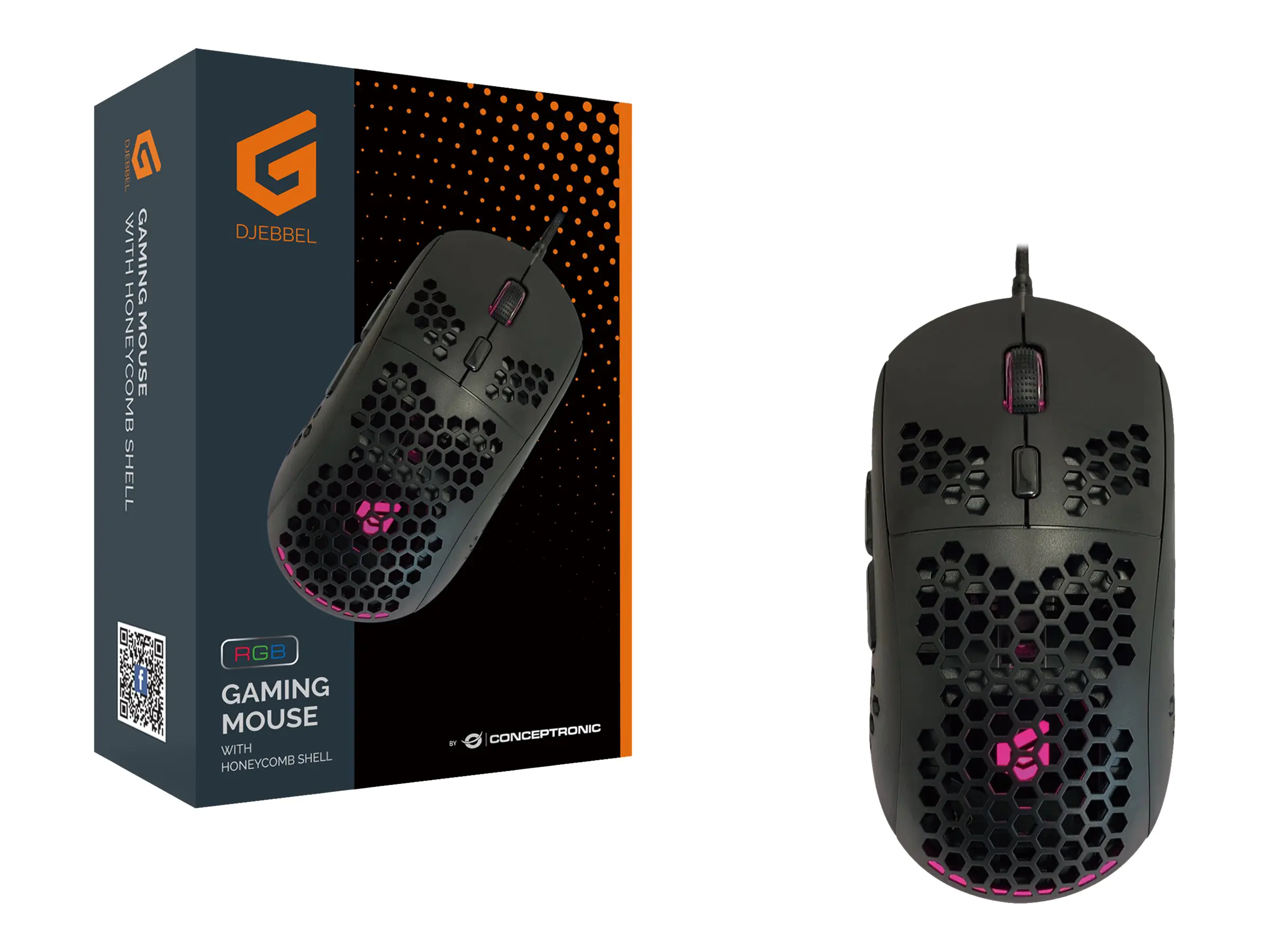 Conceptronic DJEBBEL04B 6D - Maus - Bienenwaben-Gehäuse - Für Rechtshänder - optisch - 6 Tasten - kabelgebunden - USB 2.0 - Schwarz
