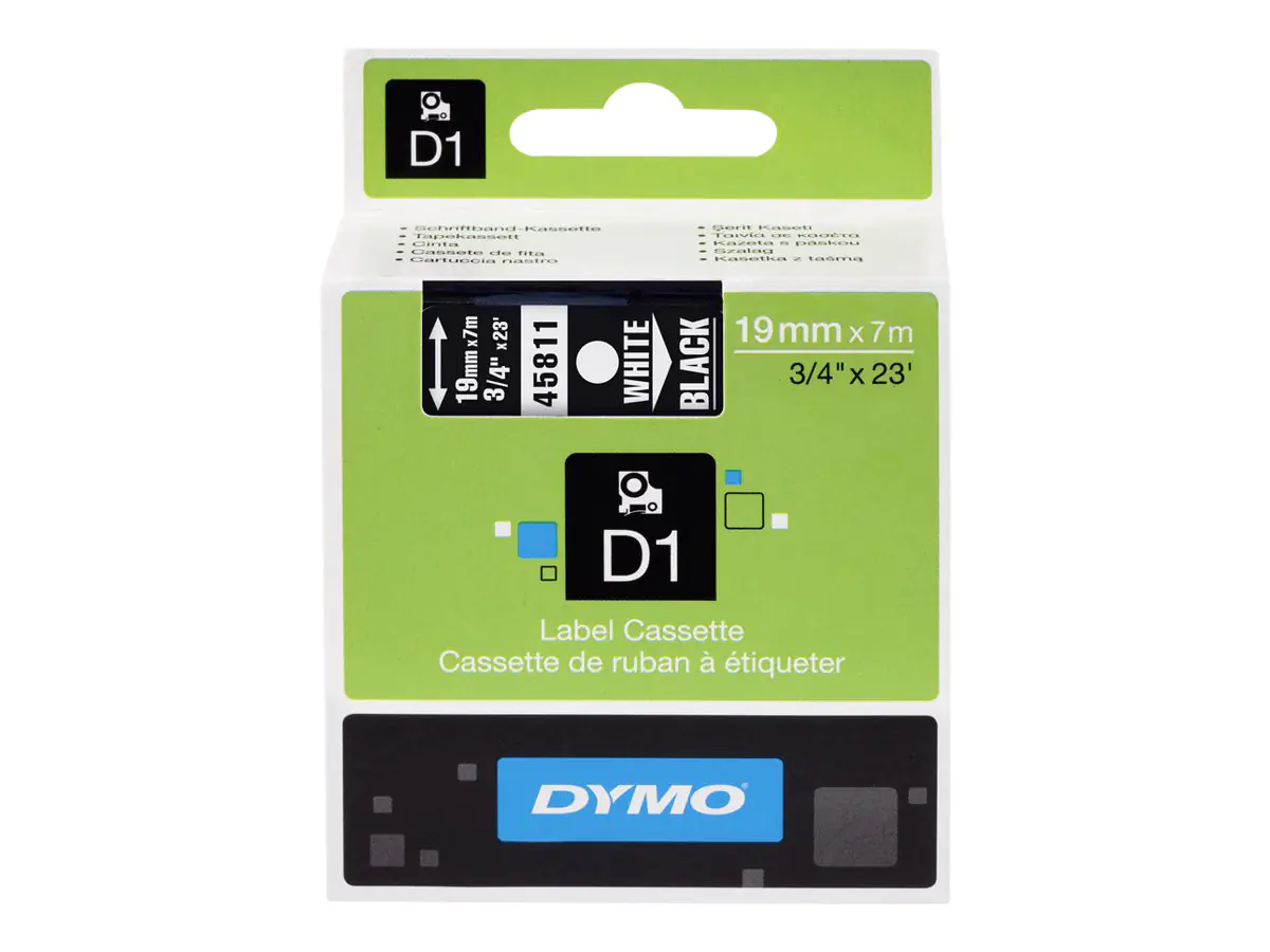 DYMO D1 - Selbstklebend - Weiß auf Schwarz - Rolle (1,9 cm x 7 m) 1 Kassette(n) Etikettenband - für LabelMANAGER 360, 400, 420, 450, 500, PC, PC2, Wireless PnP; LabelPOINT 300, 350