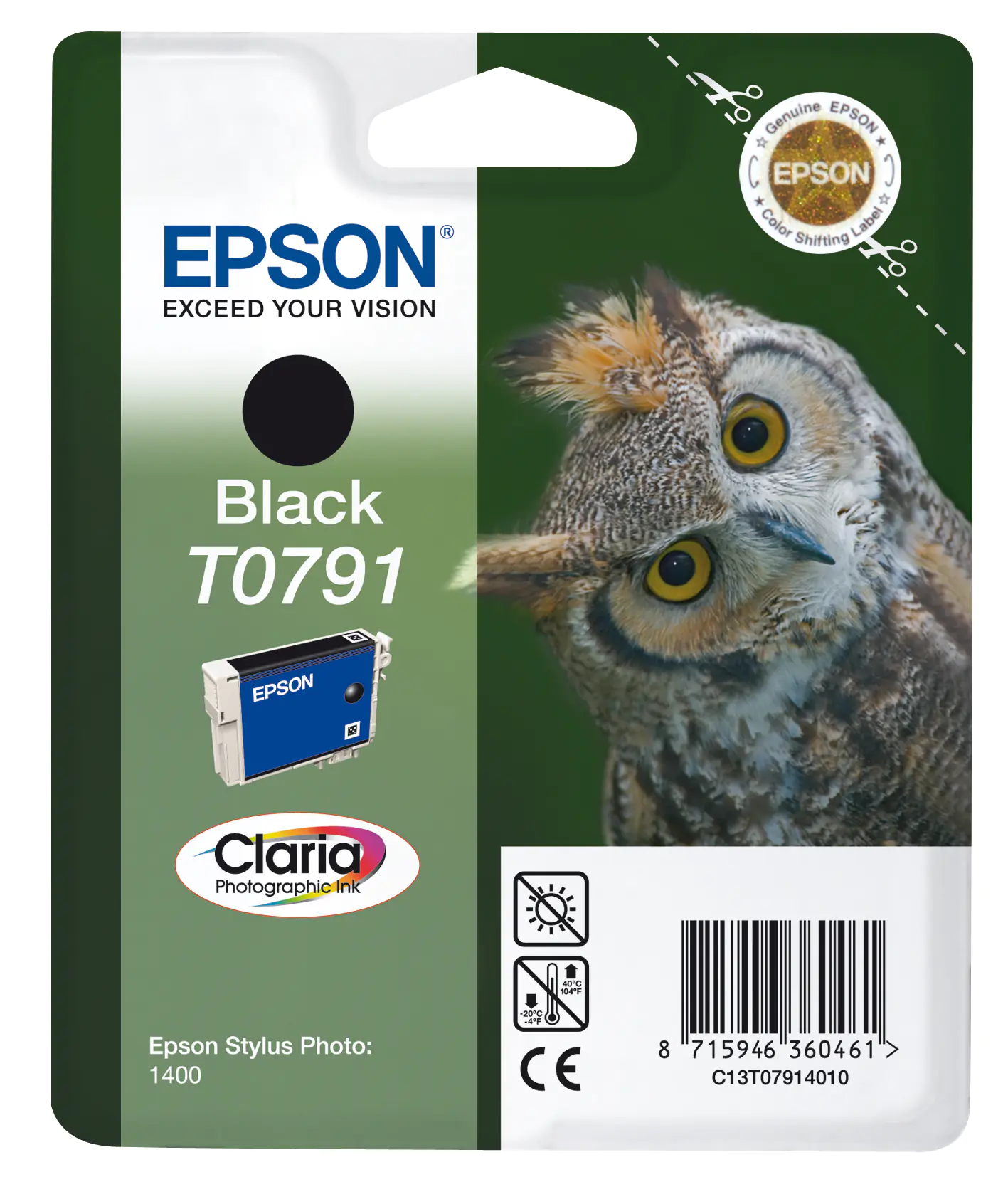 Epson T0791 - 11.1 ml - Schwarz - original - Blisterverpackung - Tintenpatrone - für Stylus Photo 1500, P50, PX650, PX660, PX710, PX720, PX730, PX800, PX810, PX820, PX830 Epson T0791 - 11.1 ml - Schwarz - original - Blisterverpackung - Tintenpatrone - für Stylus Photo 1500, P50, PX650, PX660, PX710, PX720, PX730, PX800, PX810, PX820, PX830
