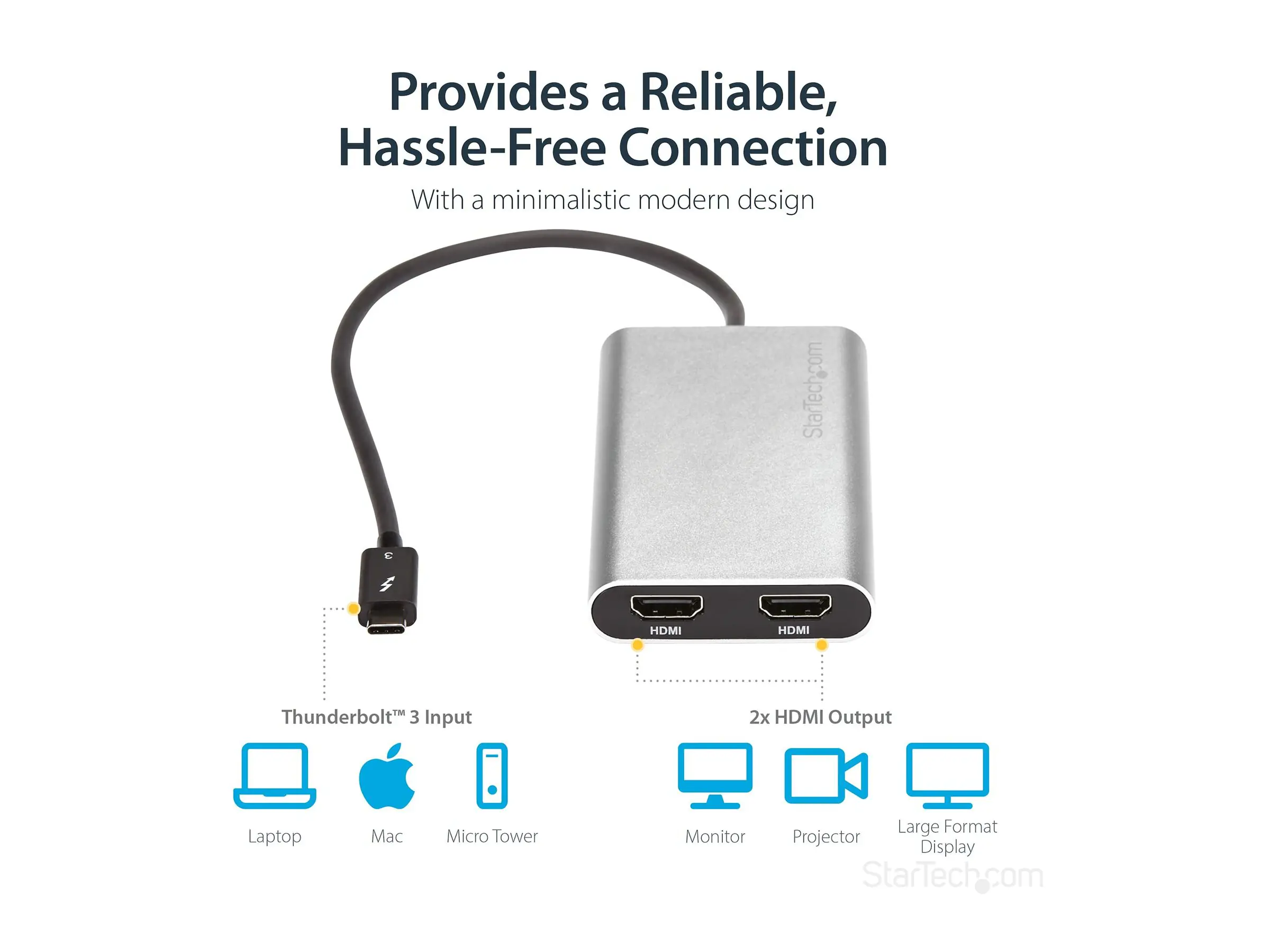 StarTech Thunderbolt 3 auf zwei HDMI Adapter - 4K 60hz - Mac und Windows kompatibel - USB C HDMI Adapter - Thunderbolt 3 zu HDMI - Externer Videoadapter - Thunderbolt 3 - HDMI - Silber - für P/N: TB33A1C
