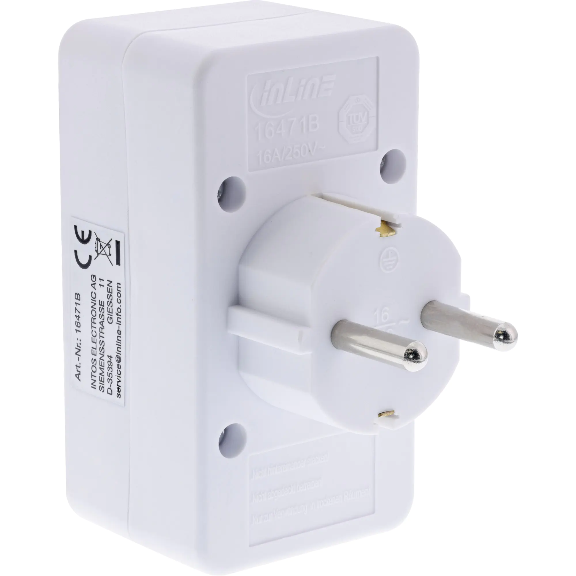 InLine Steckdosenadapter Schutzkontakt Stecker an 2x Euro+ 1x SK weiß