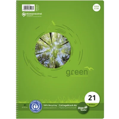Ursus Collegeblock 608570010 Grün DIN A4 liniert Anzahl der Blätter 80 - Recyclingpapier - 70 g/m²