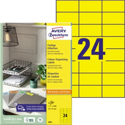 Avery Zweckform Universaletikett 3451 70x37mm gelb 2.400 St./Pack. Avery Zweckform Universaletikett 3451 70x37mm gelb 2.400 St./Pack.