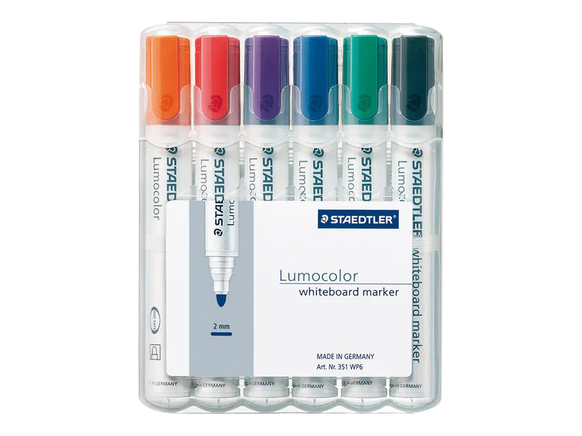 STAEDTLER Lumocolor - Marker - für Glas, Whiteboard, Porzellan - Schwarz, Rot, Blau, Grün, Orange, Violett - 2 mm (Packung mit 6) 351 WP6