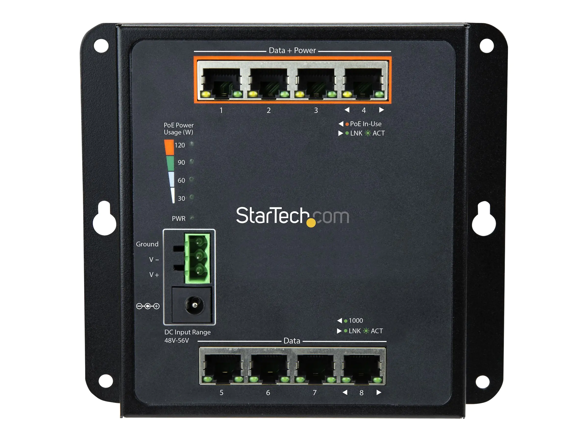 StarTech 8 Port POE Managed Ethernet Switch - 30W per PoE+ Port - Industrieller managed Wandmontage Netzwerk Switch - Switch - managed - 4 x 10/100/1000 + 4 x 10/100/1000 (PoE+) - wandmontierbar - PoE+ (120 W) - Gleichstrom