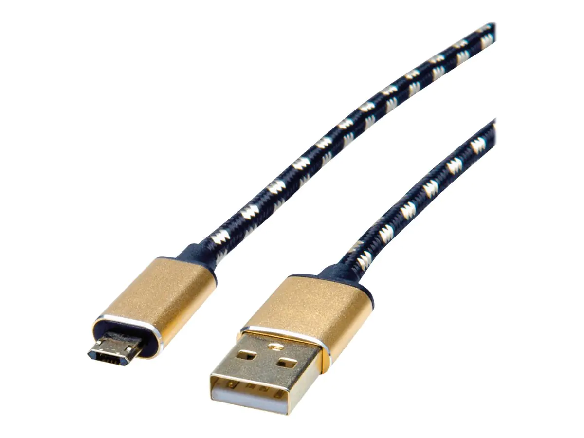 Roline Gold - USB-Kabel - USB (M) zu Micro-USB Typ B (M) umkehrbar - USB 2.0 - 1.8 m - Schwarz, Gold