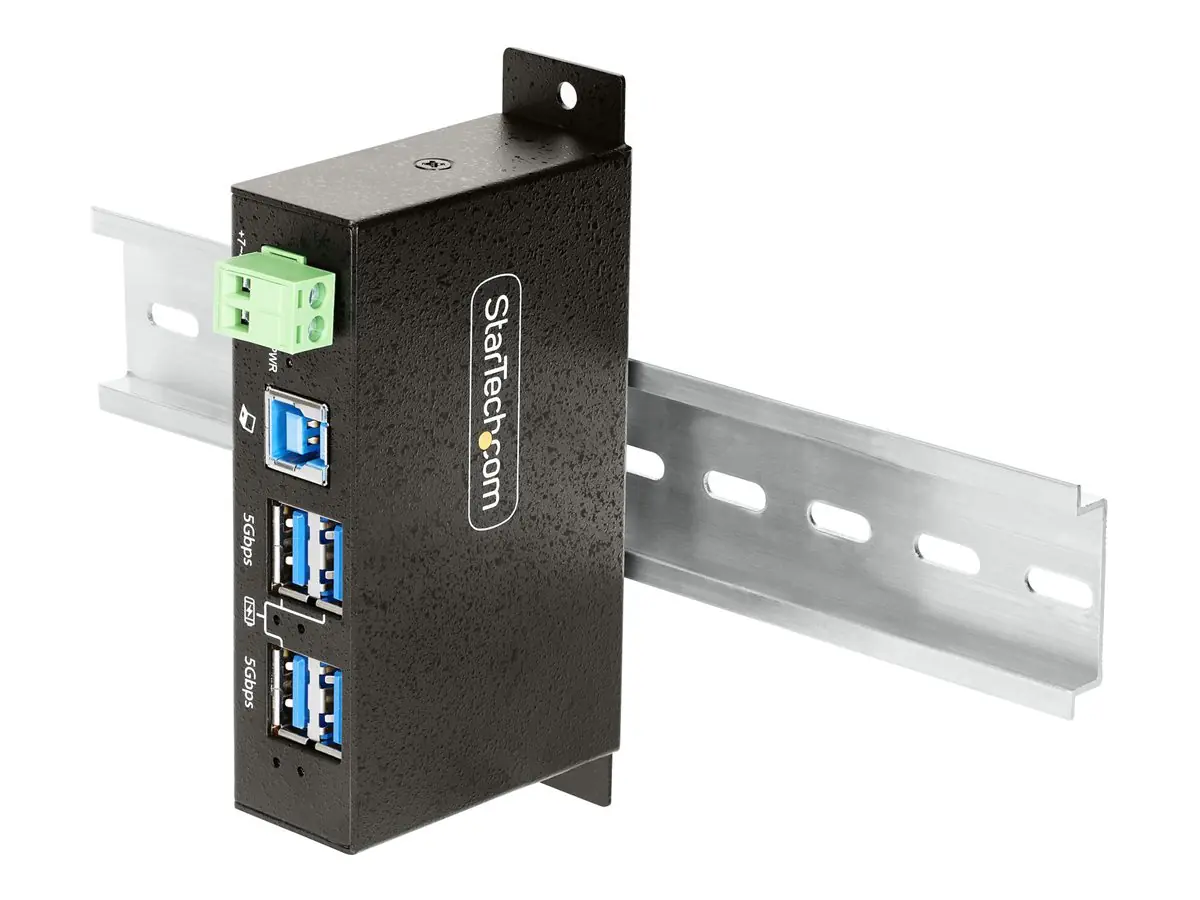 StarTech 4-Port Managed USB Hub with 4x USB-A, Heavy Duty with Metal Industrial Housing, ESD & Surge Protection, Wall/Desk/Din-Rail Mountable, USB 3.0/3.1/3.2 Gen 1 5Gbps - Hub - 3 x USB 3.2 Gen 2 + 1 x USB 3.2 Gen 1 - wandmontierbar, Desktop, an DIN-Schi