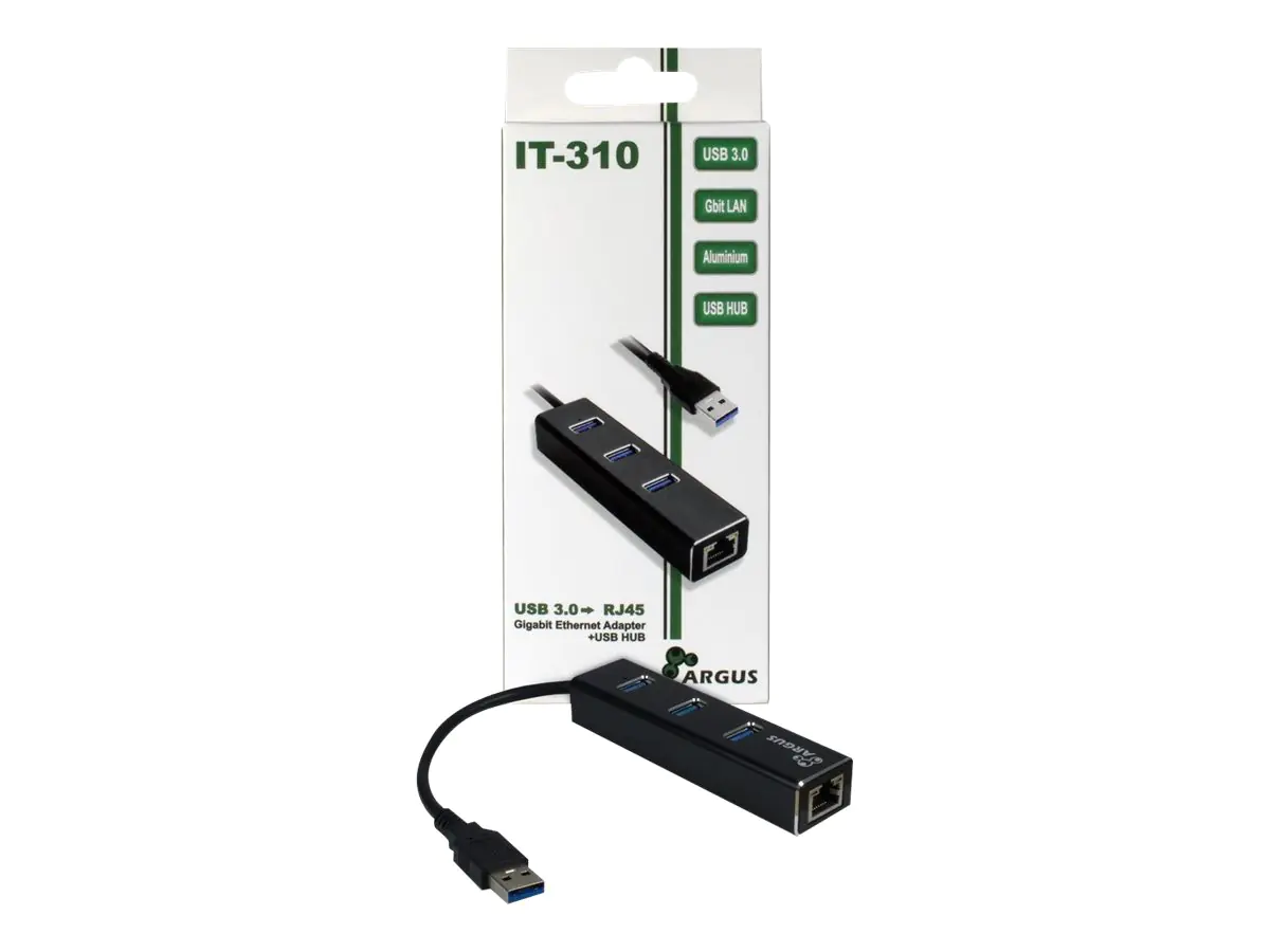 Argus IT-310 - Hub - 3 x SuperSpeed USB 3.0 + 1 x 10/100/1000 - Desktop