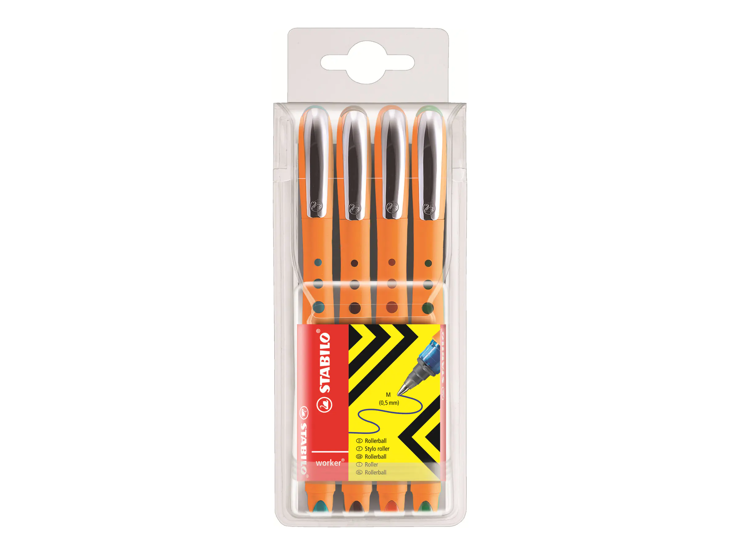 STABILO worker - Tintenroller - Schwarz, Rot, Blau, Grün - wasserbasierte Tinte - 0.5 mm - Mittel (Packung mit 4) 2018/4