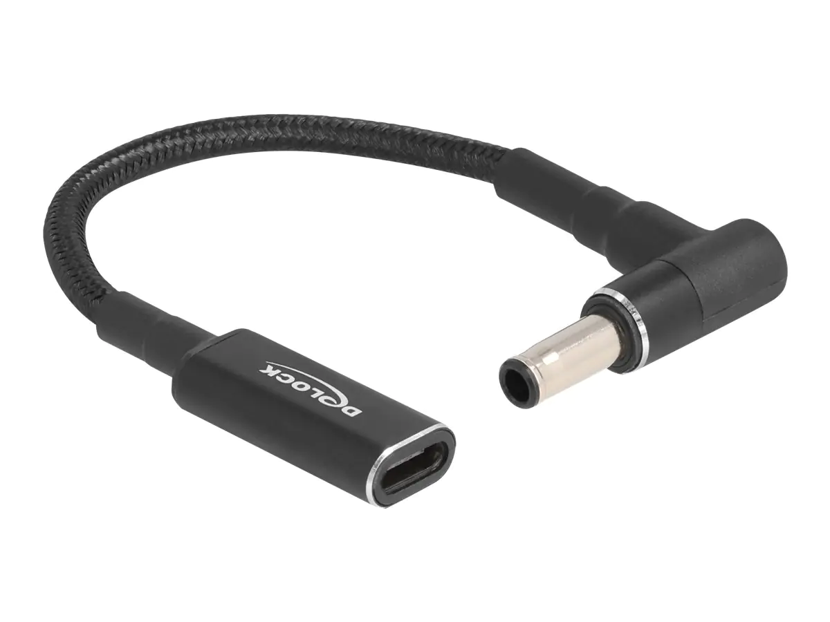 Delock - Netzteil - 24 pin USB-C (W) zu Gleischstromstecker 5,5 x 3,0 mm (M) gewinkelt - 19.5 V - 3 A - 15 cm - Schwarz