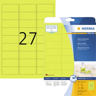 HERMA Etikett 5140 63,5x29,6mm neongelb 540 St./Pack. HERMA Etikett 5140 63,5x29,6mm neongelb 540 St./Pack.