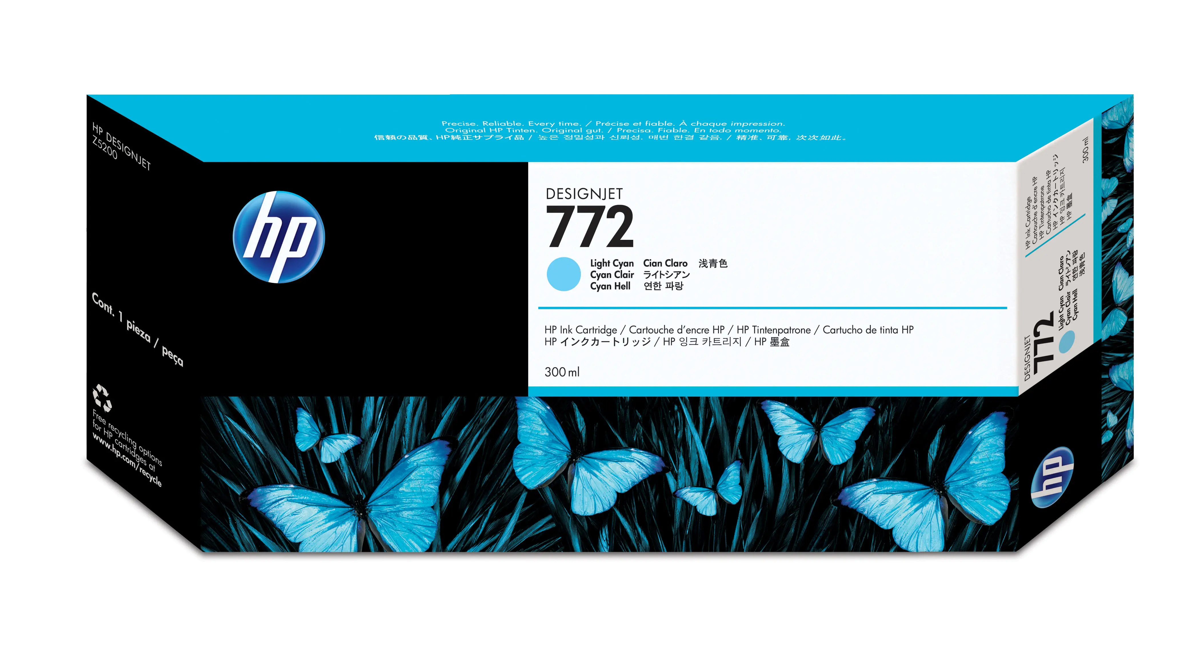 HP 772 - 300 ml - hell Cyan - Original - Tintenpatrone - für DesignJet HD Pro MFP, SD Pro MFP, Z5200, Z5200 PostScript, Z5400 PostScript ePrinter HP 772 - 300 ml - hell Cyan - Original - Tintenpatrone - für DesignJet HD Pro MFP, SD Pro MFP, Z5200, Z5200 PostScript, Z5400 PostScript ePrinter