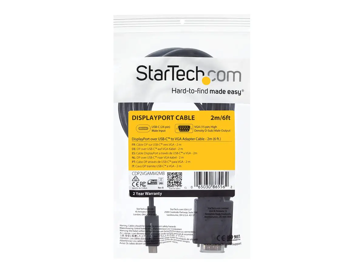 StarTech USB-C auf VGA Adapterkabel - 2m - 1920x1200 - Schwarz - Externer Videoadapter - USB-C - VGA - Schwarz