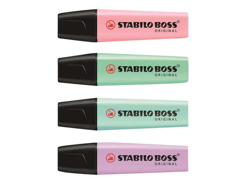 STABILO BOSS ORIGINAL - Textmarker - Blush Pink, ein Hauch von türkis, Spur Minze, lila Nebel - wasserbasierte Tinte - 2-5 mm (Packung mit 4) 70/4-2