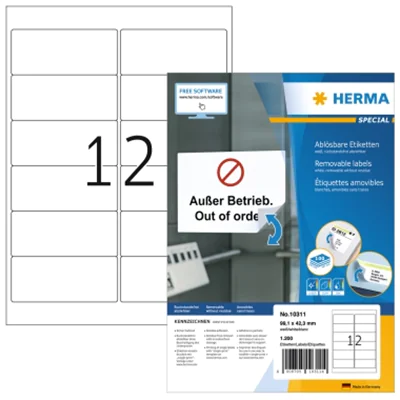 HERMA Etikett Movables 10307 96x50,8mm weiß 1.000 St../Pack. HERMA Etikett Movables 10307 96x50,8mm weiß 1.000 St../Pack.