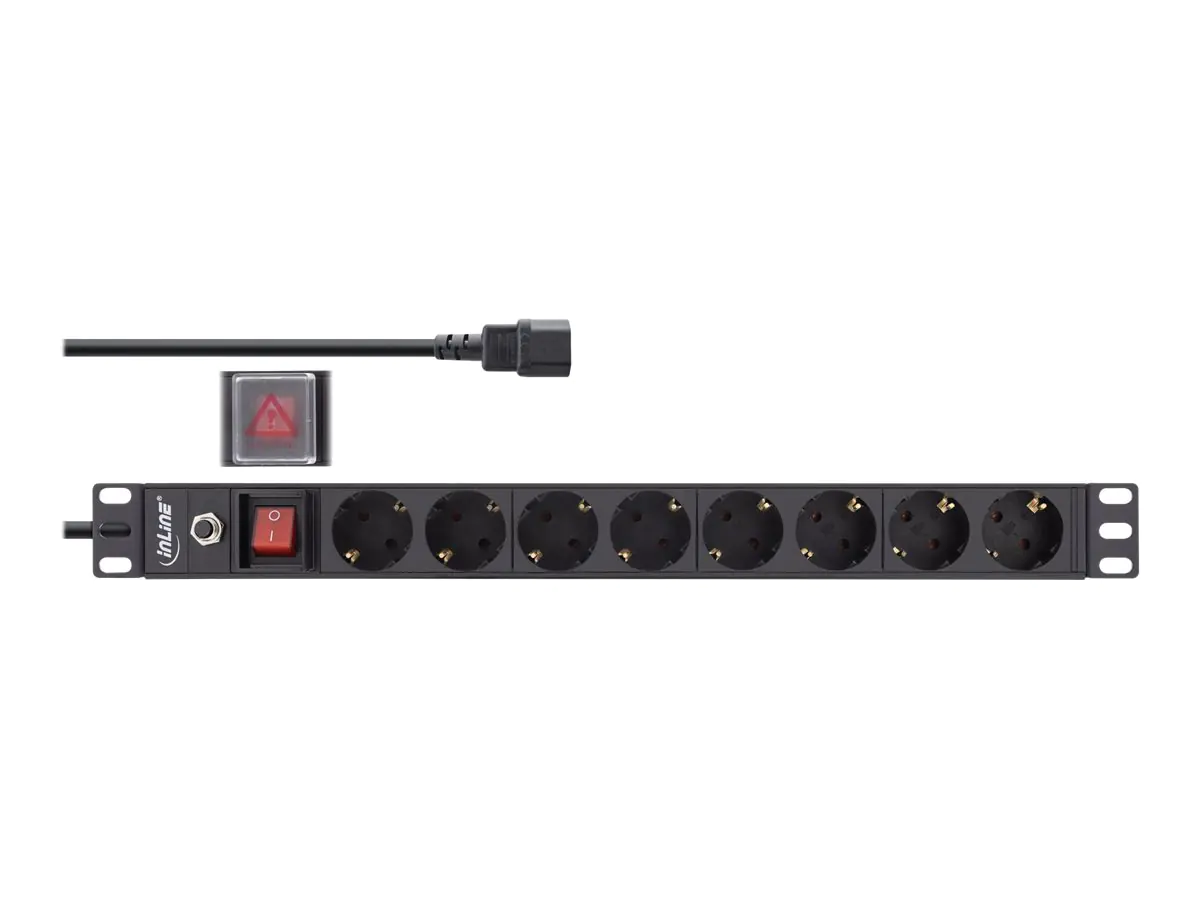 InLine - Steckdosenleiste (Rack - einbaufähig) - 2500 Watt - Eingabe, Eingang IEC 60320 C14 - Ausgangsanschlüsse: 8 (8 x CEE 7/7) - 48.3 cm (19") - 2 m Schnur - Schwarz, RAL 9004