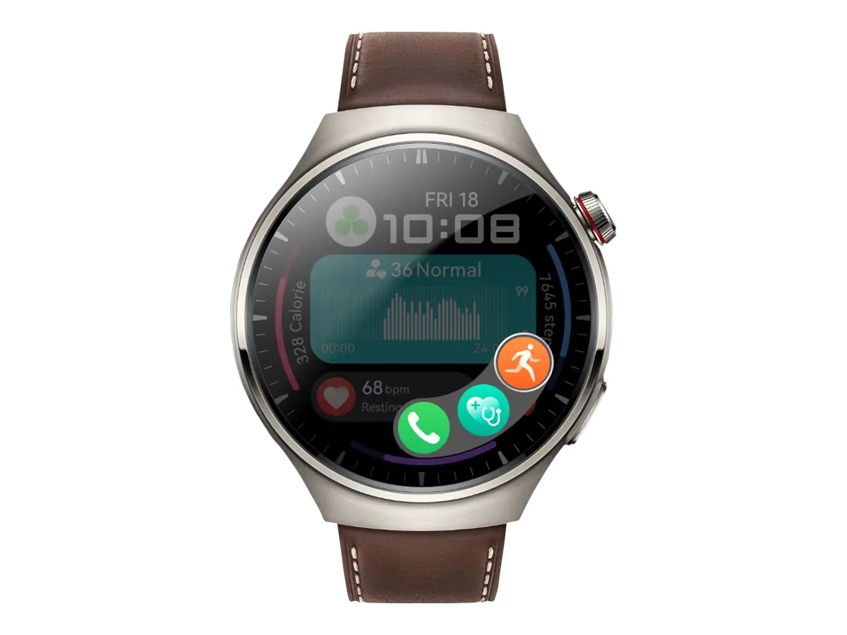 Huawei Watch 4 Pro - Titan - intelligente Uhr mit Riemen - Leder - dunkelbraun - Handgelenkgröße: 140-210 mm - Anzeige 3.8 cm (1.5") - 32 GB - Wi-Fi, LTE, NFC, Bluetooth - 4G - 65 g