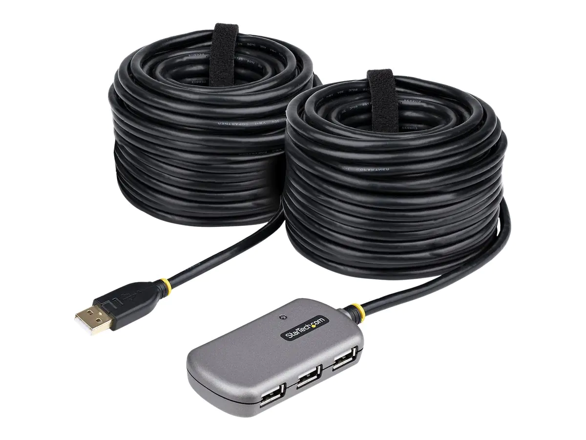 StarTech USB Extender Hub, 24m USB 2.0 Extension Cable with 4-Port USB Hub, Active/Bus Powered USB Repeater Cable, Optional 10W Power Supply Included - USB-A Hub w/ ESD Protection (U02442-USB-EXTENDER) - Hub - 4 x USB 2.0