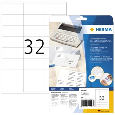 HERMA Etikett 4443 für Adressen 70x36mm weiß 480 St./Pack. HERMA Etikett 4443 für Adressen 70x36mm weiß 480 St./Pack.