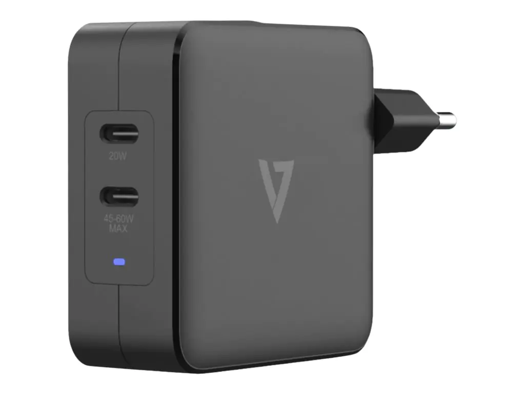 V7 - Netzteil - 3 A - 2 Ausgabeanschlussstellen (24 pin USB-C) - Schwarz