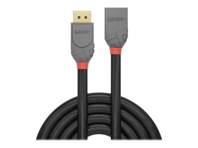 Lindy Anthra Line - DisplayPort-Verlängerungskabel - DisplayPort (M) zu DisplayPort (W) - DisplayPort 1.4 - 1 m - rund, unterstützt 8K 60 Hz (7680 x 4320) - Schwarz