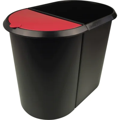 helit Papierkorb Duo-System 20+9l H6103992 oval Kunststoff sw/rot
