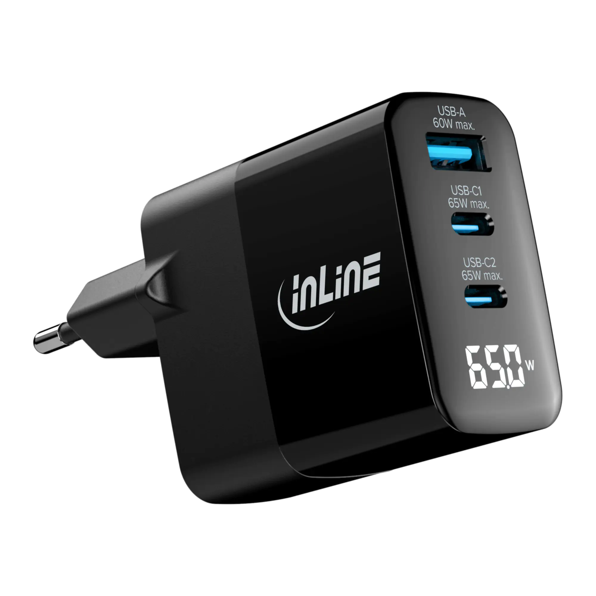 InLine USB PD Netzteil GaN Ladegeraet 3-Port USB-C+ USB-A 65W mit