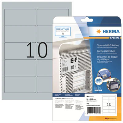 HERMA Etikett Typenschild 4223 96x50,8mm silber 250 St./Pack. HERMA Etikett Typenschild 4223 96x50,8mm silber 250 St./Pack.