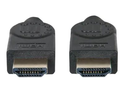 Manhattan HDMI Cable with Ethernet, 4K@30Hz (High Speed), 1m, Male to Male, Black, Ultra HD 4k x 2k, Fully Shielded, Gold Plated Contacts, Lifetime Warranty, Polybag - Highspeed - HDMI-Kabel mit Ethernet - HDMI männlich zu HDMI männlich - 1 m - Doppelisol
