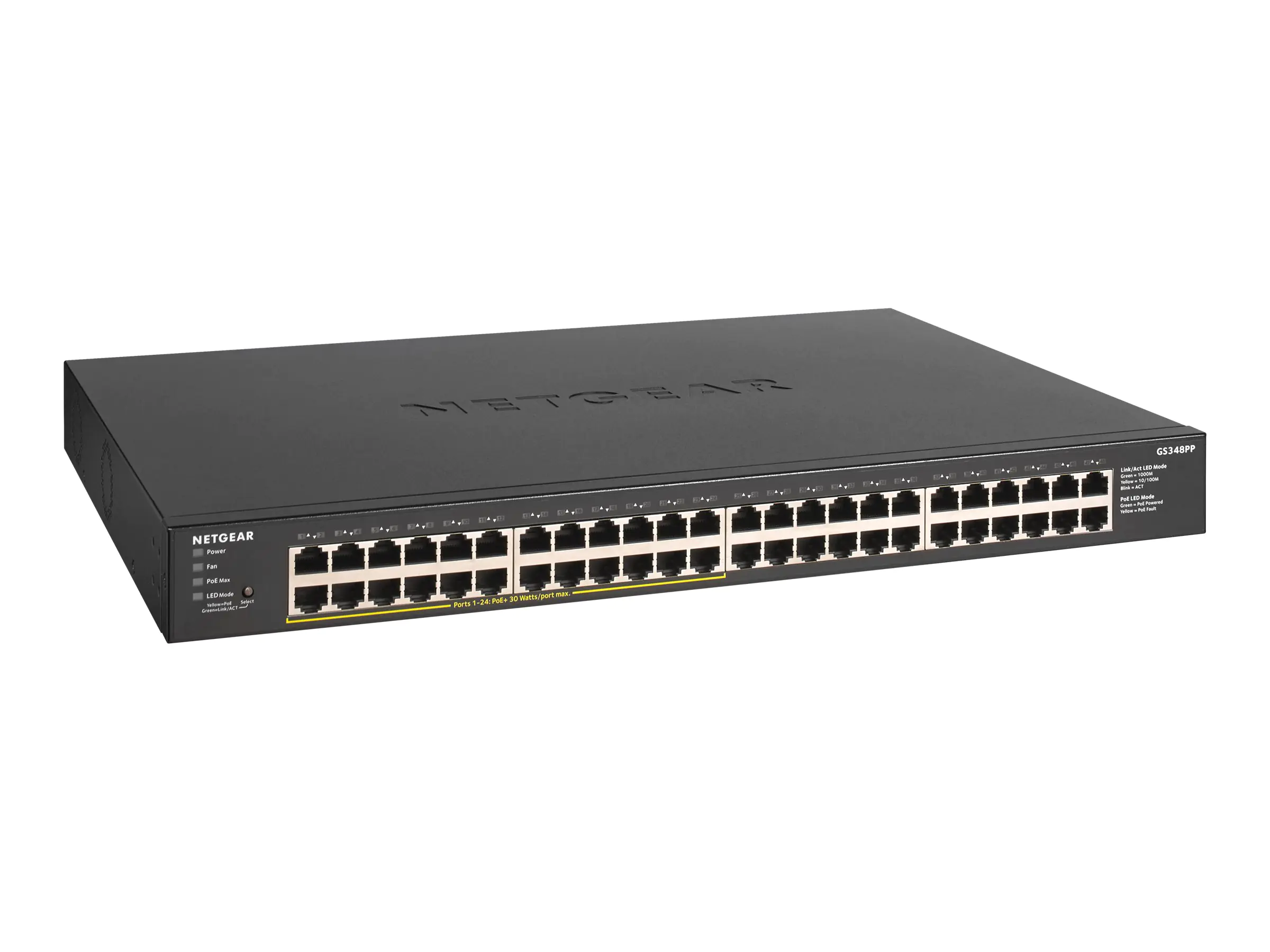 Netgear GS348PP - Switch - unmanaged - 48 x 10/100/1000 (24 PoE+) - Desktop, an Rack montierbar - PoE+ (380 W)
