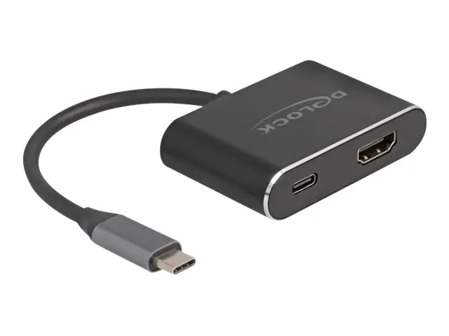 Delock - Videoadapter - 24 pin USB-C männlich zu HDMI, 24 pin USB-C weiblich - 15 cm - Schwarz - USB-Stromversorgung (100 W), 8K50/60Hz (7680 x 4320) Support