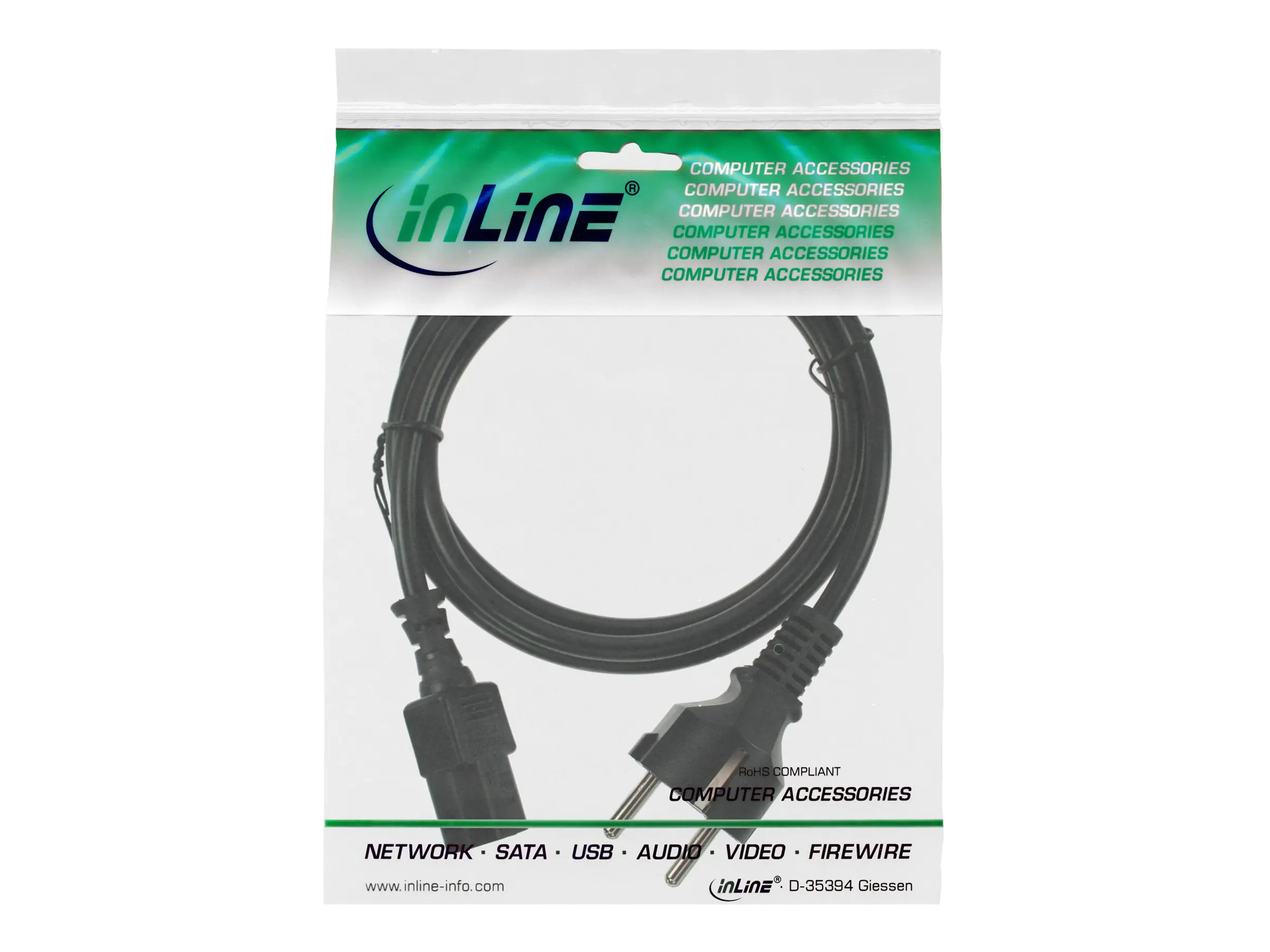 InLine Netzkabel - Schutzkontakt auf Kaltgerätestecker C13 - schwarz - 0,50 m 16651H