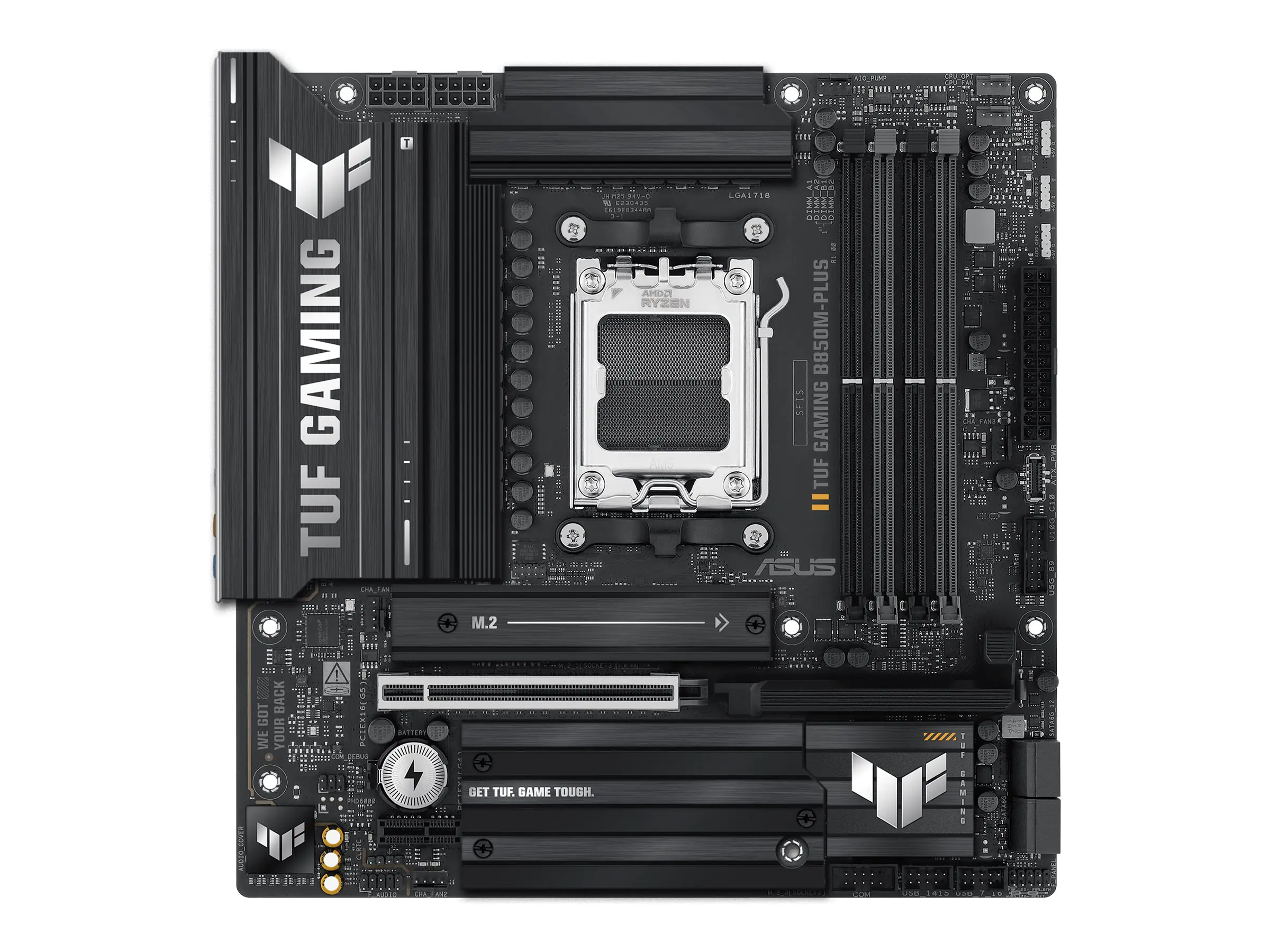 ASUS TUF GAMING B850M-PLUS - Motherboard - micro ATX - Socket AM5 - AMD B850 Chipsatz - USB-C 3.2 Gen 2x2, USB-C 3.2 Gen2, USB 3.2 Gen 2, USB 3.2 Gen 1 - 2.5 Gigabit LAN - Onboard-Grafik (CPU erforderlich) - HD Audio (8-Kanal)