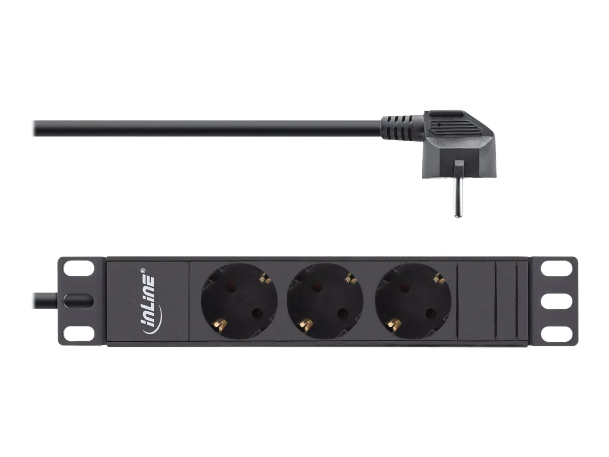InLine - Steckdosenleiste (Rack - einbaufähig) - Wechselstrom 250 V - 2500 Watt - Eingabe, Eingang IEC 60320 C14 - Ausgangsanschlüsse: 3 (3 x Strom Typ F) - 1U - 25.4 cm (10") - 2 m Schnur - Schwarz, RAL 9004