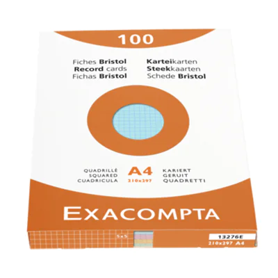Exacompta Karteikarte DIN A4 kariert je 25 x grün, rosa, gelb, azurblau 100 St./Pack.