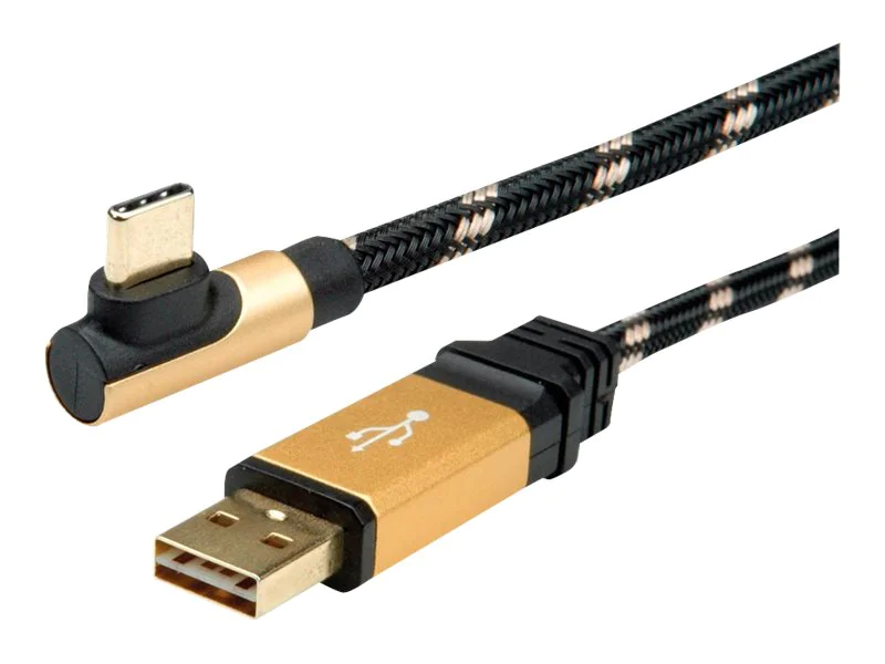 Roline Gold - USB-Kabel - USB (M) zu 24 pin USB-C (M) gewinkelt - USB 2.0 - 3 m - Schwarz, Gold
