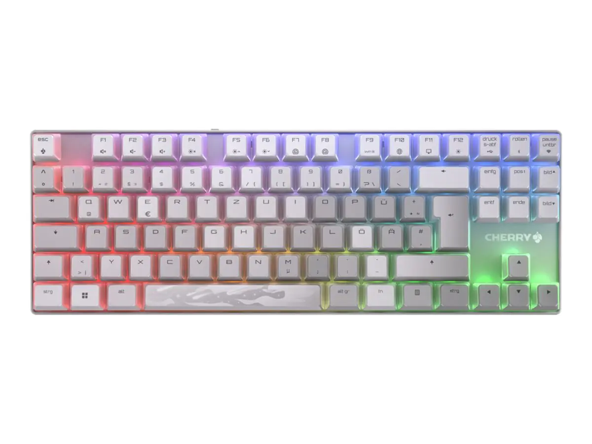 CHERRY MX 8.2 - XAGA Edition - Tastatur - 80% - TKL - Hintergrundbeleuchtung - kabellos - Bluetooth 5.2, 2.4 GHz, USB-C - QWERTZ - Deutsch - Tastenschalter: CHERRY MX2A Blue - weiß
